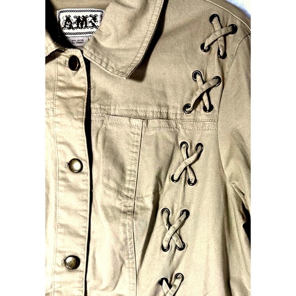 AMI Womens Jacket XL Khaki Vintage Braided Boho Cowgirl Western Aztec Y2K - Picture 2 of 9